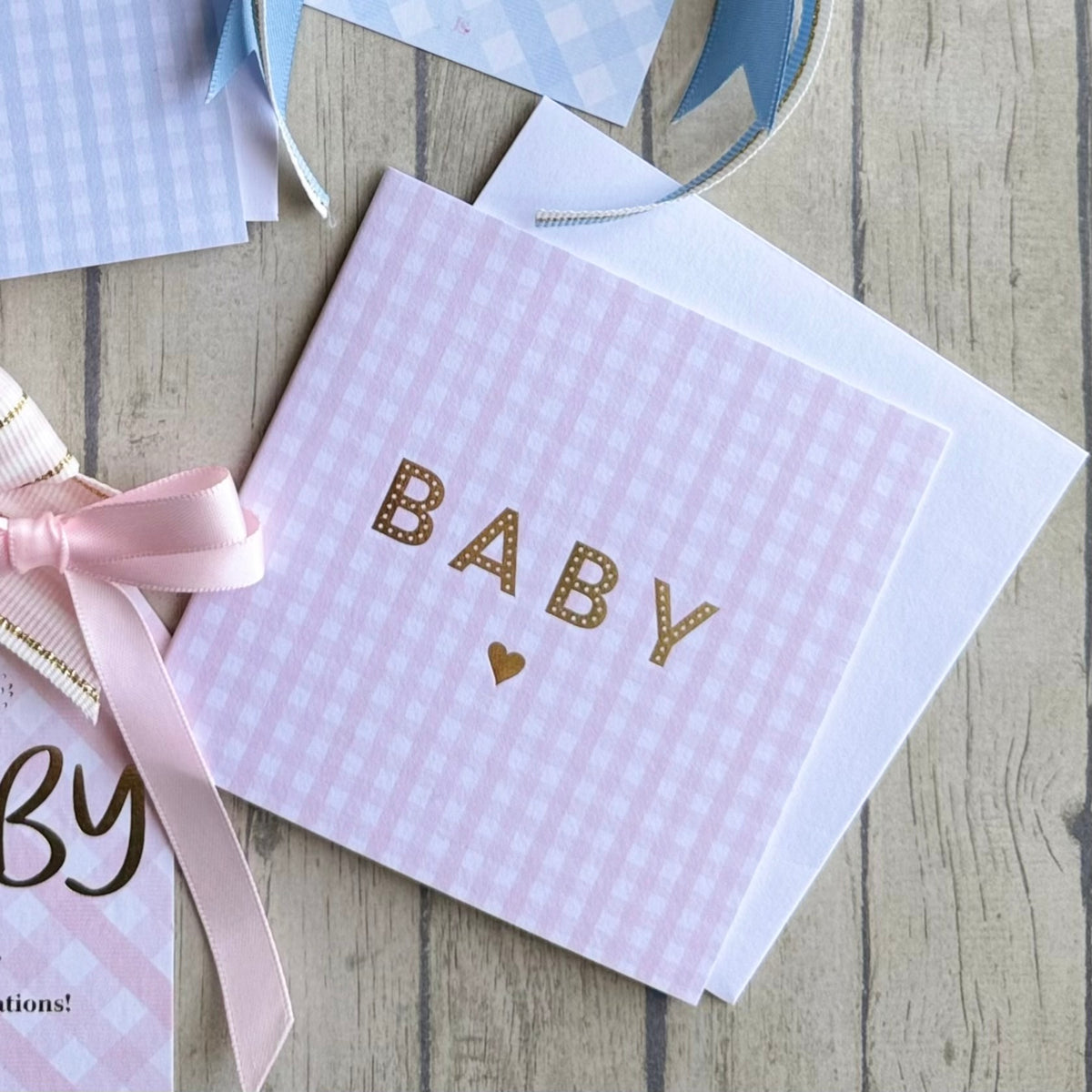 Gingham Baby mini card - Pink