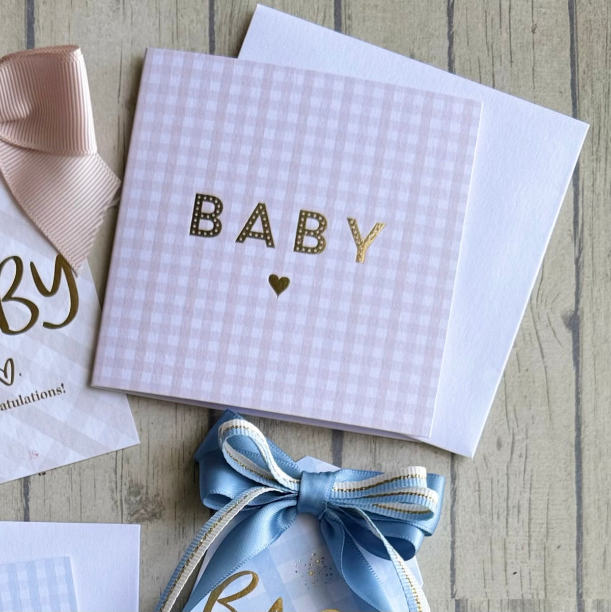 Gingham Baby mini card - Beige
