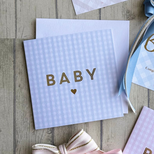 Gingham Baby mini card - Blue